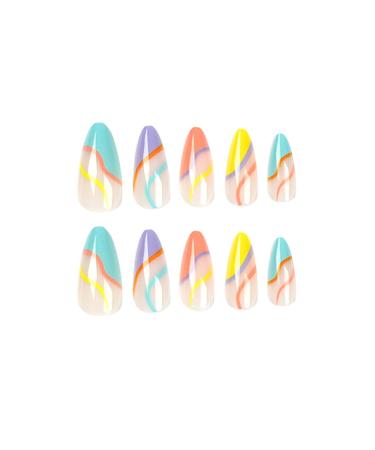 Buy Justotry 24-Piece Multi-Colored Almond & French Artificial Nails | Press-On Acrylic Fingernails for Women - Rainbow Swirl Design - Buy Online on SooperMarket.com