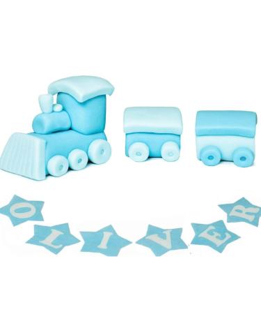 Train Set Cake Topper Party Decoration Personalised Custom Name Fondant Edible Icing Great for Kids Boy Birthday Christening Baby Shower Easy to Use