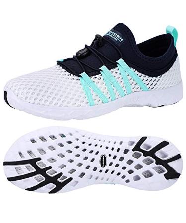 Aleader Women's Mesh Slip On Water Shoes 8 White/Navy/Blue