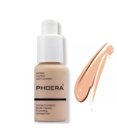 Phooera Fulll Coverage Liquid foundation Matte Finish Concealer Long wear 24hrs Oil Controlling Naturally Flawless Lightweigt Feel Buildable (103 WARM PEACH)