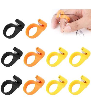 12 Pieces Sewing Thread Cutter Ring Finger Cutting Tool Plastic Thimble Suitable for Yarn Fishing Line (Random Color)
