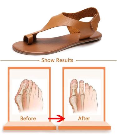 Bunion Corrector Women's Soft PU Leather Flat Sandals - Khaki (EU 35-43) | Comfortable & Therapeutic Design - Buy Online on SooperMarket.com