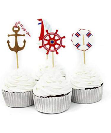 Mikinona 24pcs Nautical Cupcake Toppers Nautical Cake Topper Nautical Cupcake Picks Nautical Theme Party Picks Birthday Nautical Topper With Line Ocean - Buy Online on SooperMarket.com