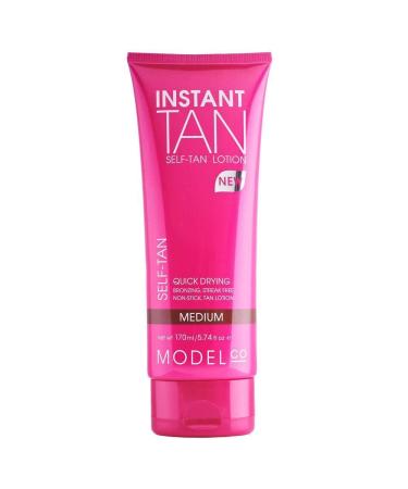 ModelCo Instant Sunless Natural-Looking Self-Tanning Lotion - Infused with Argan Oil  Aloe Vera  and Coconut Oil - Perfect for Dry  Sensitive  or Mature Skin - Medium - 5.74 fl oz