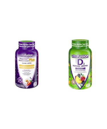 Vitafusion Sleepwell Plus Adult Vitamin Gummies 10mg Melatonin Per Daily Dose & D3 Adult Vitamin Gummies 1000 IU Vitamin D3 Daily Dose Supports Bones & Teeth* 150 Count