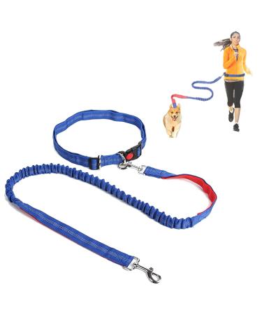 Hands Free Dog Running Leash Dog Walking Rope Lead Belt Adjustable Jogging Dog Waist Belt Lead Elastic Bungee And Reflective Stripe Rope Explosion-Proof Elasticated Nylon Pet Dog Hiking Traction Lead Blue with red