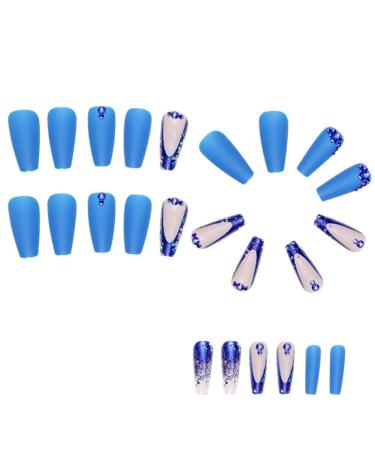 Aflytep Blue French Wearable Nails Wearable Press on Nails False Nail Tips Full Cover Nail Tips Art Finished Nails