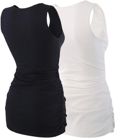 ZUMIY Maternity Nursing Top - Women's Cotton V Neck Double Layered Tank - Black+white, Size S (2-pk) - Buy Online on SooperMarket.com