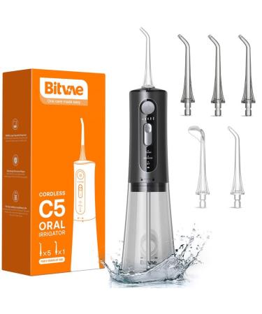 Bitvae Water Flosser for Teeth Cordless 3 Modes & 5 Intensities Water Flossers Oral Irrigator with 6 Jet Tips Dental Flosser Water Jet Waterproof Available in Shower USB Rechargeable Matteblack