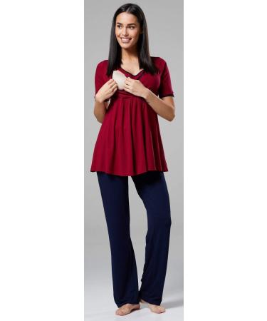 Happy Mama Women's Maternity Nursing 3pcs Nightwear Set - Crimson & Navy - Buy Online on SooperMarket.com