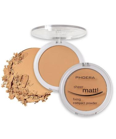 AQUAPURITY - PHOERA Sheer Matte Fixing Powder Makeup Base Fixer Setting Powder Foundation Fixing Compact Pressed Powder Long Lasting Make Up Fixer Skin Vitamin E Beauty Blender (205 Golden Beige )