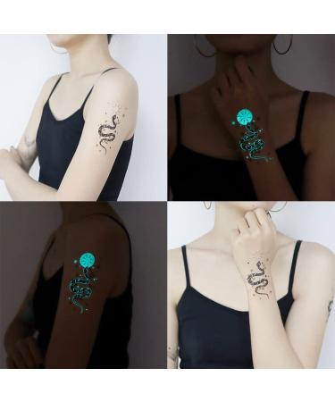 Glow in Dark Temporary Tattoo Stickers - Snake Panda Jellyfish Border Collie Dog Whale Goldfish Shark Feather Cat Deer (Pack of 15 Sheets) - Buy Online on SooperMarket.com
