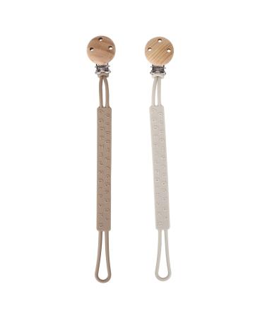 Eoopoon 2 Pack Pacifier Clips for Baby Boys and Girls One-Piece Silicone Pacifier Chain with Clip for Binky Teether Toys BPA Free Flexible and Durable 3 Month+ Sand Light Grey
