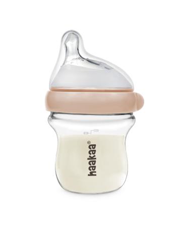 haakaa Gen.3 Natural Glass Baby Bottle 4.2oz/120ml - Wide Neck  Anti-Colic Slow Flow Nipple Easy to Clean  0M+ Breastfed Babies  Newborn Registry Essentials BPA Free-Peach 4 Ounce Peach