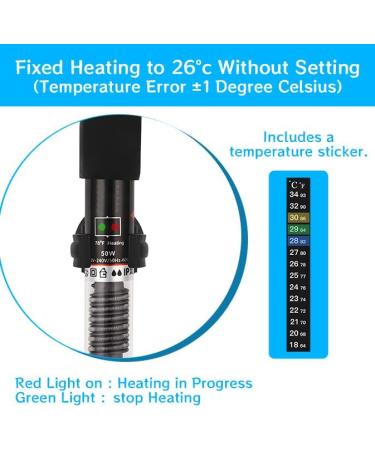 Silkwish Mini Aquarium Heater 50W for 20L-50L Tanks | Constant Temp 26 C Suction Cups & Temp Stickers | International Shipping - Buy Online on SooperMarket.com