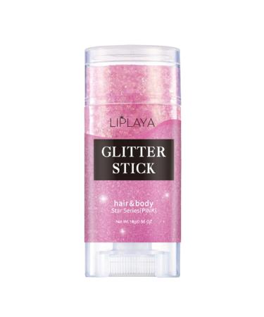 Yeweian Pink Face Body Glitter Stick  Lip Eye Nails Hair Body Glitter Gel Singer Concerts Face Body Sequins Glitter Makeup  Mardi Gras Glitter Accessories Chunky Holographic Face Glitter Gel for Women 02Pink
