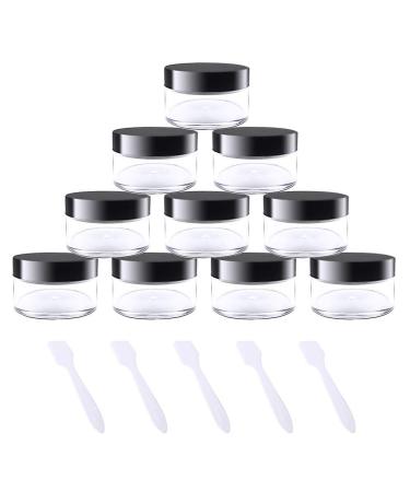 kuou 10 * 15ml Empty Plastic Cosmetic Jars Sample Containers Pots Bottles with Black Screw Lids and 5pcs Spatulas for DIY Travel Makeup Creams/Powder/Mineral Make Up Cosmetic