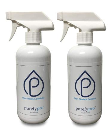 Purefypro Disinfectant Spray - Eliminate 99.9999% Viruses, Norovirus, Flu, Hepatitis, HIV, Monkepox, Virus, MRSA, VRE, E Coli, Drug Resistant Germs, Fungi, Hospital Grade. Unscented. No Residue. Suitable for All Surfaces 16 Fl Oz (Pack of 2)