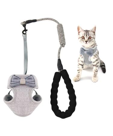 Cat Harness and Lead Set Escape Proof Adjustable Soft Kittens Vest Strip Vest Harness Breathable Mesh With 45 inch Leash Cute Bow Design for 2.5kg - 10kg Small Medium Cats (Gray)