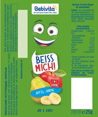 Bebivita Fruit Bar Apple-Pear 25g - Healthy Snack for Kids - International Shipping Available - Buy Online on SooperMarket.com