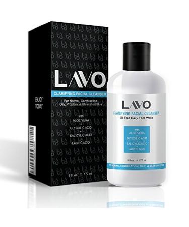 LAVO Glycolic Acid Face Wash for Acne Prone Skin Oily and Combination - with Salicylic and Lactic Acid - Helps Exfoliate Blackheads Clogged Pores Pimples - for Men Women and Teens