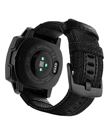 Abanen 22mm Nylon Military Style Watch Bands for Garmin Instinct/Instinct 2 Solar, Woven Fabric Durable Wristband Strap for Garmin Instinct Tactical/Tide/Esports/Instinct Solar Black