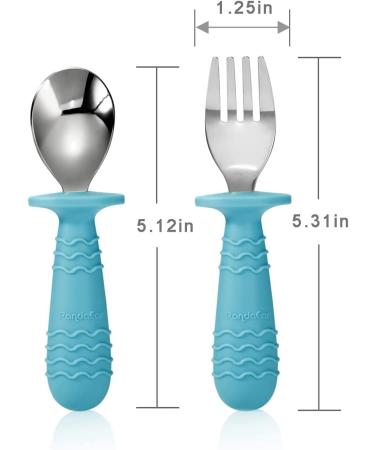 PandaEar 4 Set Baby Toddler Silicone Stainless Steel Utensils Silverware Spoon Fork - BPA Free, Anti-Choke Design (Blue&Grey) - Buy Online on SooperMarket.com