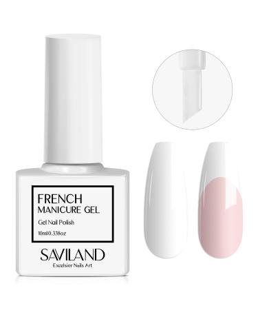 Saviland French White Gel Nail Polish: 10ml Upgrade U V/LED Soak Off Gel Nail Polish Manicure for Professional Salon Home Use Long Lasting Easy to Apply and Safe AA -French Gel Polish White-10ML