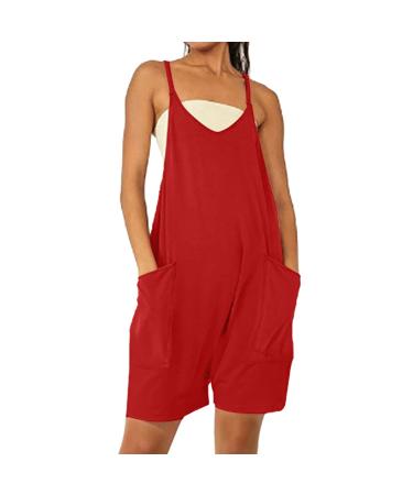 WILLBEST Women Dungarees Casual Loose Jumpsuit Long Sleeve Strap Oversized Bib Overalls Dressy Harem Wide Leg Long Pant Jumper 1753-oyvsw-3-red M