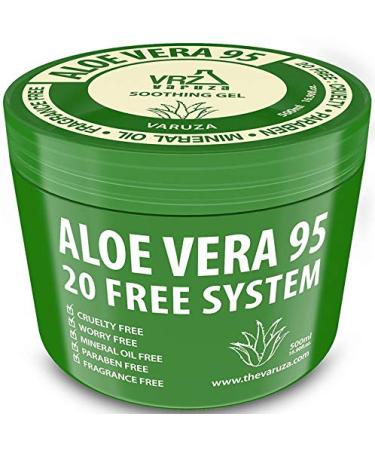 [Varuza] 16.9 fl. oz. Aloe Vera Gel 95 - Urgent Skin Solution For Acne, Sunburn, Rashes, Eczema, Itchy, Razor Bumps - Hypoallergenic Skin Care 16.9 Fl Oz (Pack of 1)