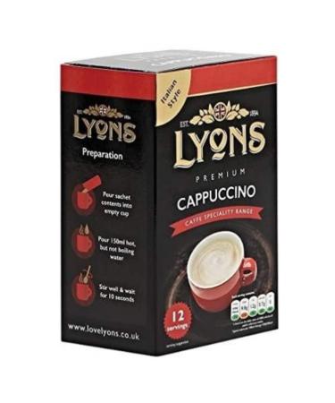 Lyons Premium Instant Coffee Bag Sachets + FabFinds Assorted Gift Mug (Cappuccino 8X 12Sachets) 1440.0 gram Pack of 1