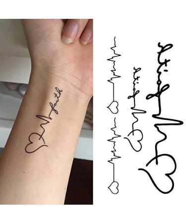 Oottati Small Cute Temporary Tattoo Love Heartbeat (Set of 2)
