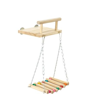 Bird Perches Cage Toys Parrot Wooden Platform Exercise Stands with Wood Swing Ferris Wheel Chewing for for Parakeet Conure Cockatiel Budgies Hummingbird (Style C)
