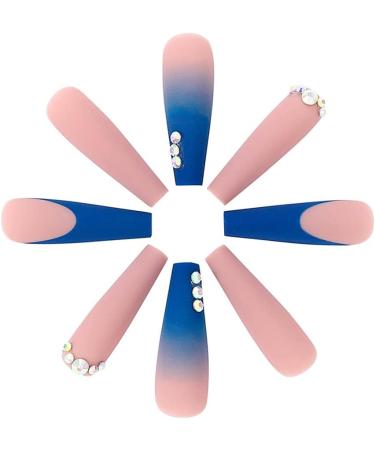 Brishow Coffin Rhinestone Press on Nails French Long Stick on Nails Ballerina Acrylic Fake Nails - Blue 24 Piece Set - Buy Online on SooperMarket.com