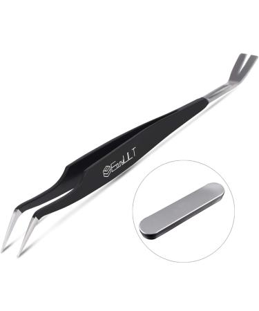 Easyult tick pliers stainless steel 2in1 splinter tweezers tick pliers & tick hooks for humans dogs children reliable against ticks of all size (black) 2-black