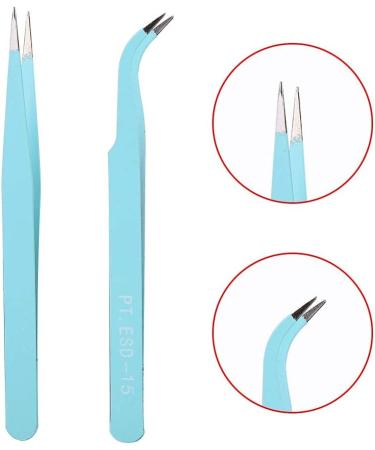 Stainless Steel Nail Art Tweezers Anti Static Straight Curved Head Accurate Manicure Picking Rhinestone Metal Accessory Pick Up Durable and Exquisite (Blue) - Buy Online on SooperMarket.com
