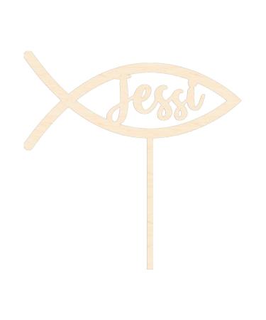Alsino Sustainable Wooden Cake Topper for All Occasions | Wedding Birthday Baptism Birth Communion Confirmation - Ichthys Fish (La-112) - Buy Online on SooperMarket.com