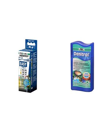 JBL aquarium water test strips 50 test strips Proaquatest Easy 7in1 & Denitrol 2306100 aquarium starter bacteria starter for sweet and sea water aquariums new facilities Waser change 100 ml 7-in-1 test bundle with aquarium startter