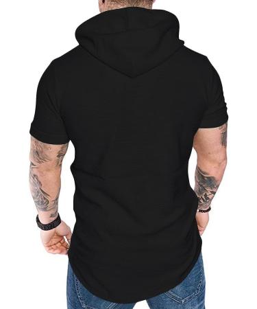 Aiyino Men's Short Sleeve Athletic Hoodie - Solid Color Fashion Pullover | Black - Buy Online on SooperMarket.com