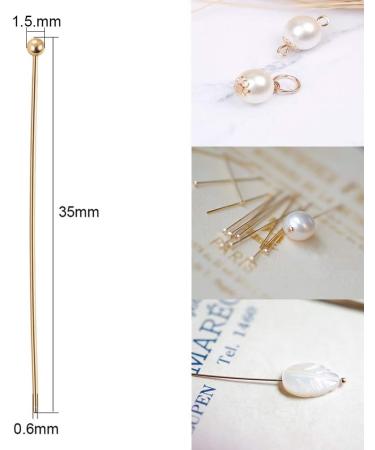 100pcs 18K Gold Plated Ball Head Pins 22 Gauge for DIY Jewelry Making - 35x0.6mm - Buy Online on SooperMarket.com