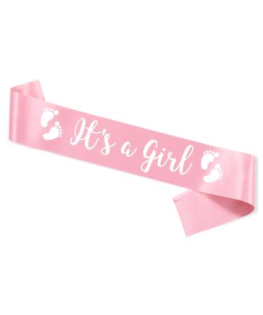 ITS A Girl Sash Light Pink Satin with White Art Font with Baby Foot Best Baby Shower for Future Mommy Decorations Mother Gifts Baby Girl Mom to be Neutral Twins Pink its a girl