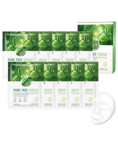 Enough PRO Mask 10pcs/box - High Premium Face Mask Pack Hydrating Sheet Masks with Plant Extracts 0.88 oz / 25g Each - 10 Pack (Pure Tree Balancing 1 Count (Pack of 10)) 1 Count (Pack of 10) Pure Tree Balancing Calming