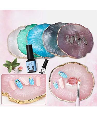 Polish Mix Palette Resin Nail Art Palette Paint Drawing Color Dish Golden Edge Resin Stone Paint Drawing Color Dish Manicure Nail DIY Tool(Pink)