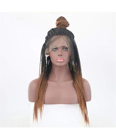SHIYID Black Brown Synthetic Braided Lace Front Wigs Heat Resistant Fiber Premium Braid Hair Wigs For Women