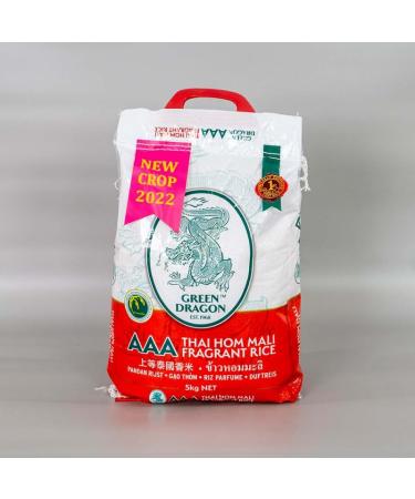 T&L Green Dragon Thai Jasmine Fragrant AAA Rice 10kg - | Delicate Jasmine Aroma | Long Aromatic Grains | Versatile for Various Cuisines | Ethically Sourced Farming | Nutrient-Rich | Gluten-Free