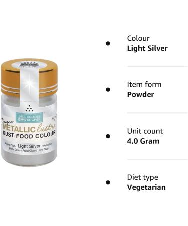 Squires Kitchen Metallic Lustre Dust in Light Silver - 4g | Designer Metallic Pigment for Cake Decorating - Buy Online on SooperMarket.com