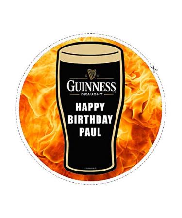 7.5 Guinness Pint Flames Personalised Edible Icing "Birthday/Any/Your Message" Cake Topper