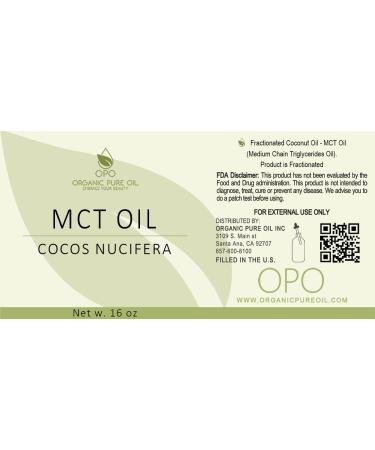 OPO MCT Oil - 100% Pure Fractionated Coconut Oil | Organic Non-GMO C8 & C10 Carrier Oil for Skin Hair & Cuticles - 16 oz - Buy Online on SooperMarket.com