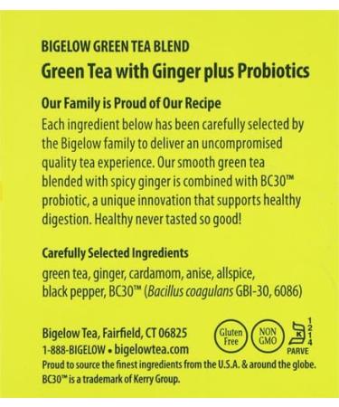 Bigelow Green Tea with Ginger Plus Probiotics 18 Tea Bags - Buy Online on SooperMarket.com