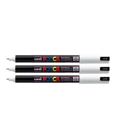 Uni Posca PC-1MR White Colour Paint Marker Pens Ultra Fine 0.7mm Calibre Tip Nib Writes On Any Surface Glass Metal Wood Plastic Fabric (Pack of 3)